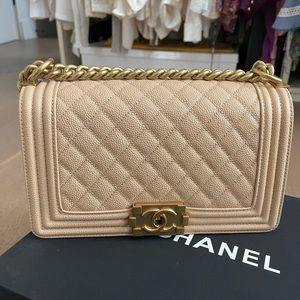 Chanel Boy bag medium beige caviar leather